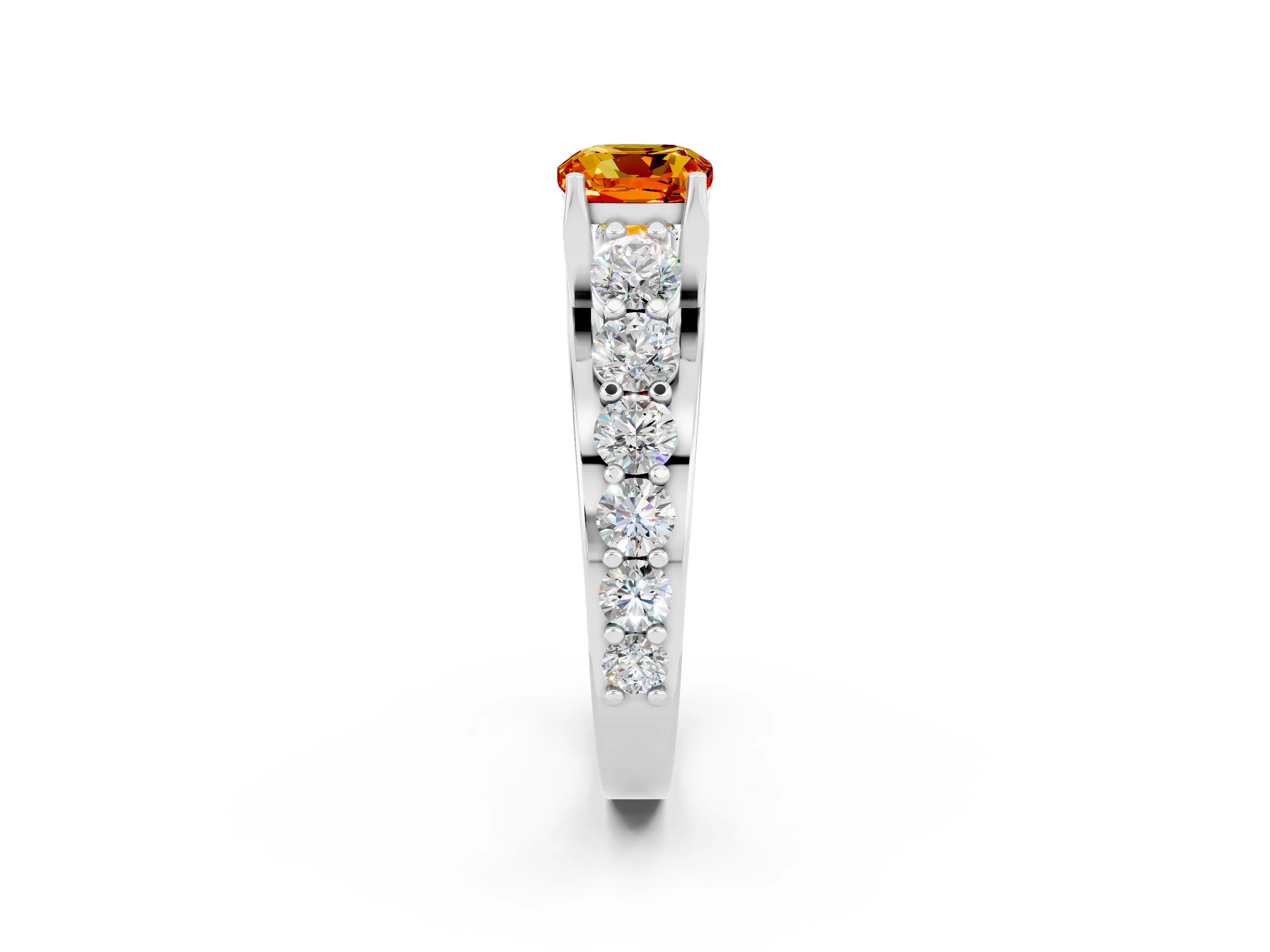 White gold Cushion Cut Citrine Engagement Ring with Pavé Band and Four-Prong Setting_2