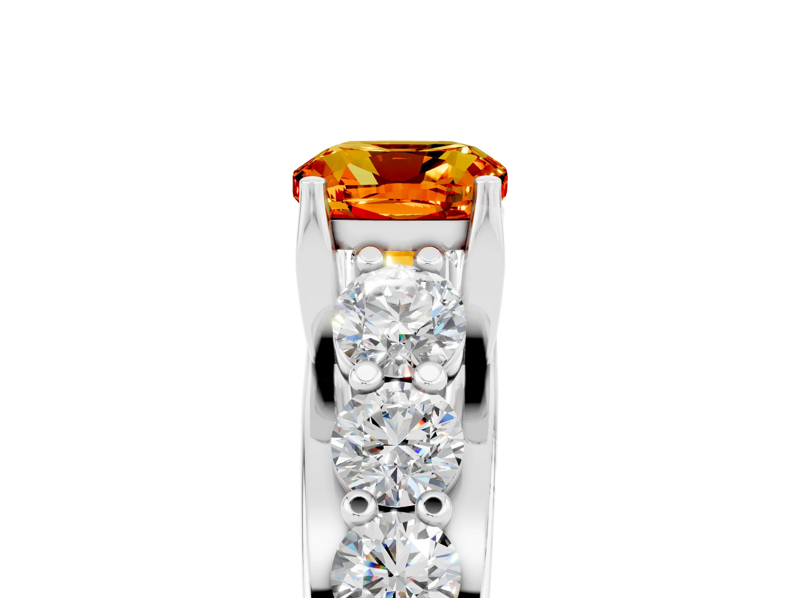 White gold Cushion Cut Citrine Engagement Ring with Pavé Band and Four-Prong Setting_5