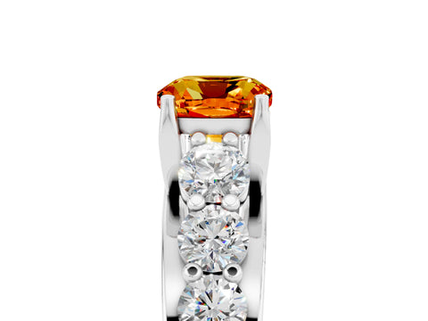 White gold Cushion Cut Citrine Engagement Ring with Pavé Band and Four-Prong Setting_5