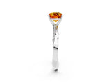 White gold Cushion Cut Citrine Engagement Ring with Side Stone Accents and Four-Prong Setting_29