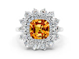 White gold Cushion Cut Citrine Floral Double Halo Engagement Ring with Prong Setting_60