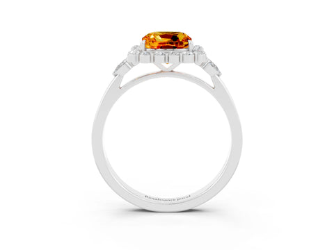 White gold Cushion Cut Citrine Halo Ring with Pear Side Stones and Prong Setting_27