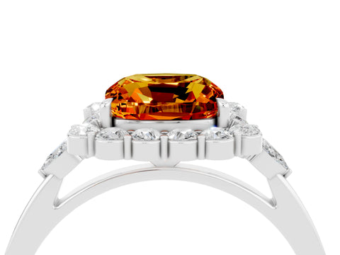 White gold Cushion Cut Citrine Halo Ring with Pear Side Stones and Prong Setting_28