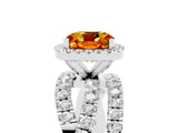 White gold Cushion Cut Citrine Halo Ring with Round Split Shank and Prong Setting_65
