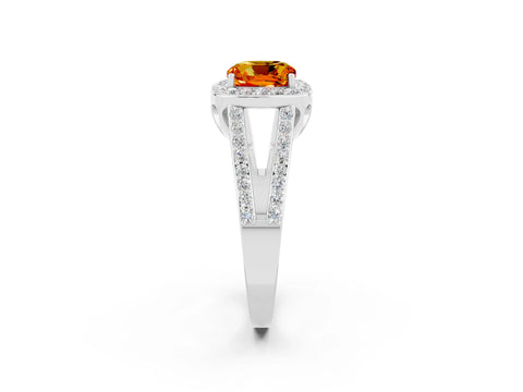 White gold Cushion Cut Citrine Halo Ring with Split Shank U-Prong Band and Four-Prong Setting_2
