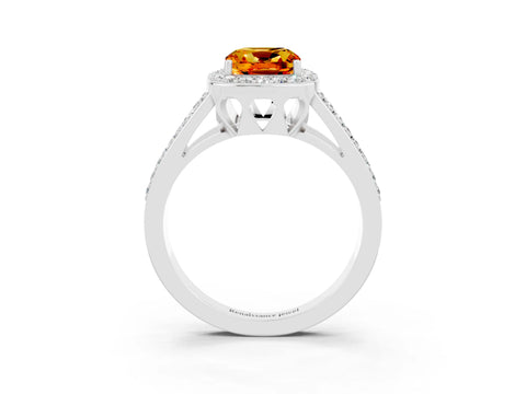 White gold Cushion Cut Citrine Halo Ring with Split Shank U-Prong Band and Four-Prong Setting_3