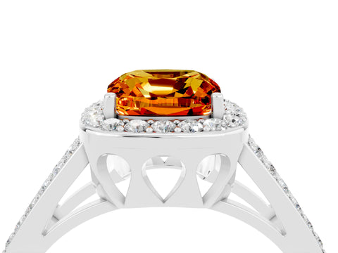 White gold Cushion Cut Citrine Halo Ring with Split Shank U-Prong Band and Four-Prong Setting_4