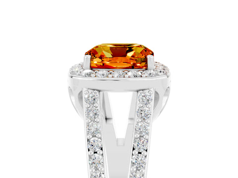 White gold Cushion Cut Citrine Halo Ring with Split Shank U-Prong Band and Four-Prong Setting_5