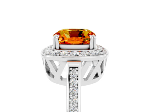 White gold Cushion Cut Citrine Halo Ring with Split Shank and Four-Prong Setting_17