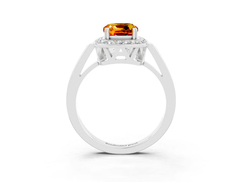 White gold Cushion Cut Citrine Halo Ring with Split Shank and Four-Prong Setting_3