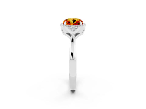 White gold Cushion Cut Citrine Halo Ring with Tapered Band and Four-Prong Setting_2