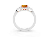 White gold Cushion Cut Citrine Halo Ring with Tapered Band and Four-Prong Setting_3