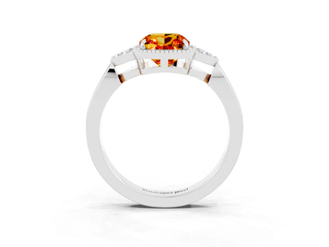 White gold Cushion Cut Citrine Halo Ring with Tapered Band and Four-Prong Setting_3