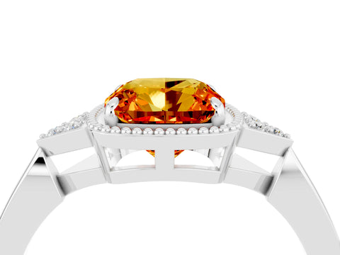 White gold Cushion Cut Citrine Halo Ring with Tapered Band and Four-Prong Setting_4