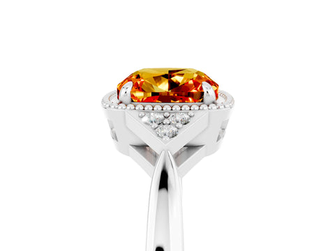 White gold Cushion Cut Citrine Halo Ring with Tapered Band and Four-Prong Setting_5