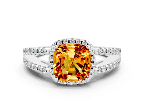 White gold Cushion Cut Citrine Halo Split Shank Engagement Ring_12