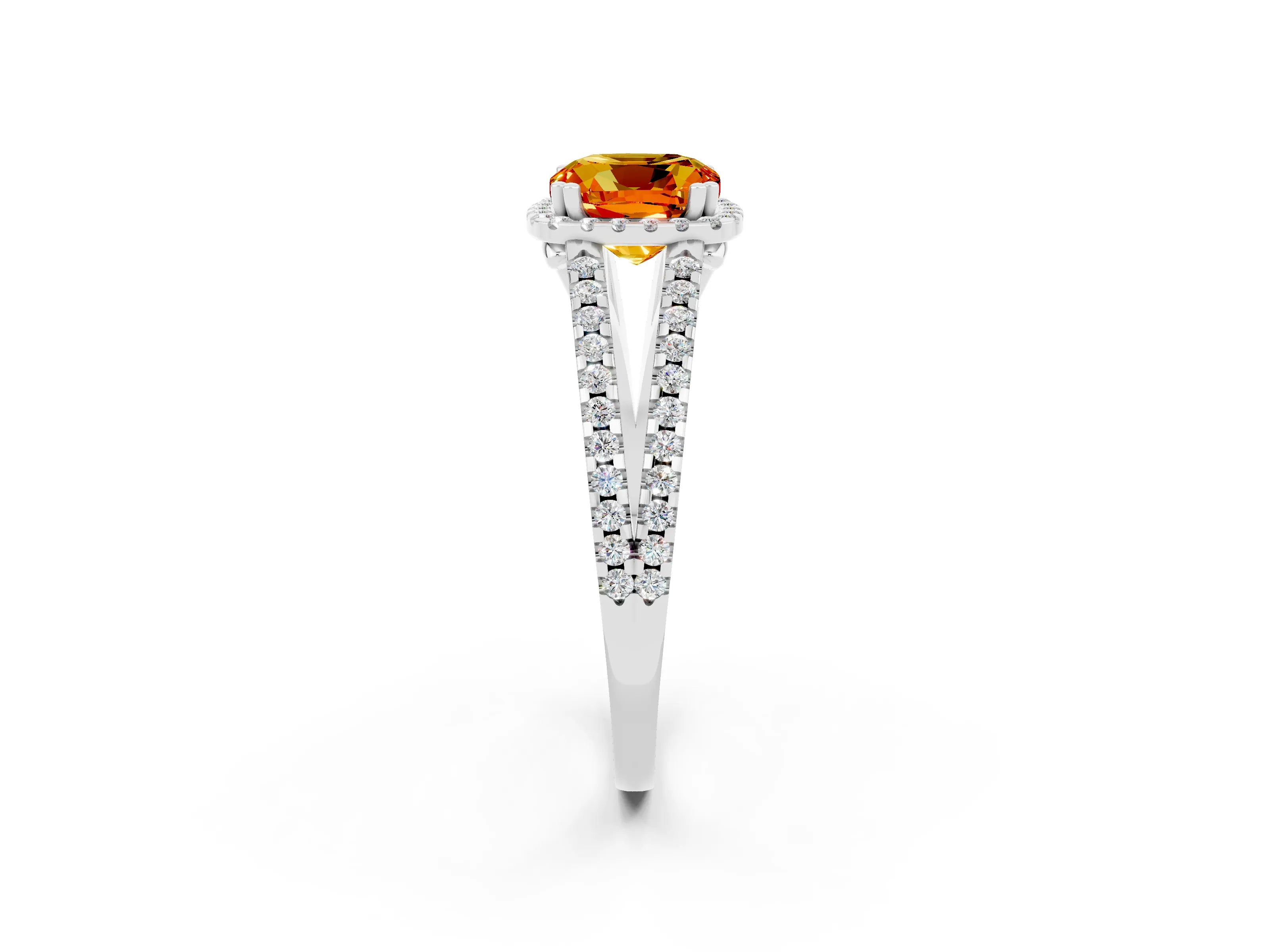 White gold Cushion Cut Citrine Halo Split Shank Engagement Ring_14