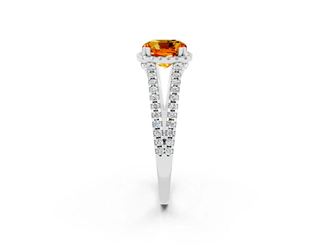 White gold Cushion Cut Citrine Halo Split Shank Engagement Ring_14