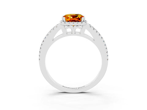 White gold Cushion Cut Citrine Halo Split Shank Engagement Ring_15