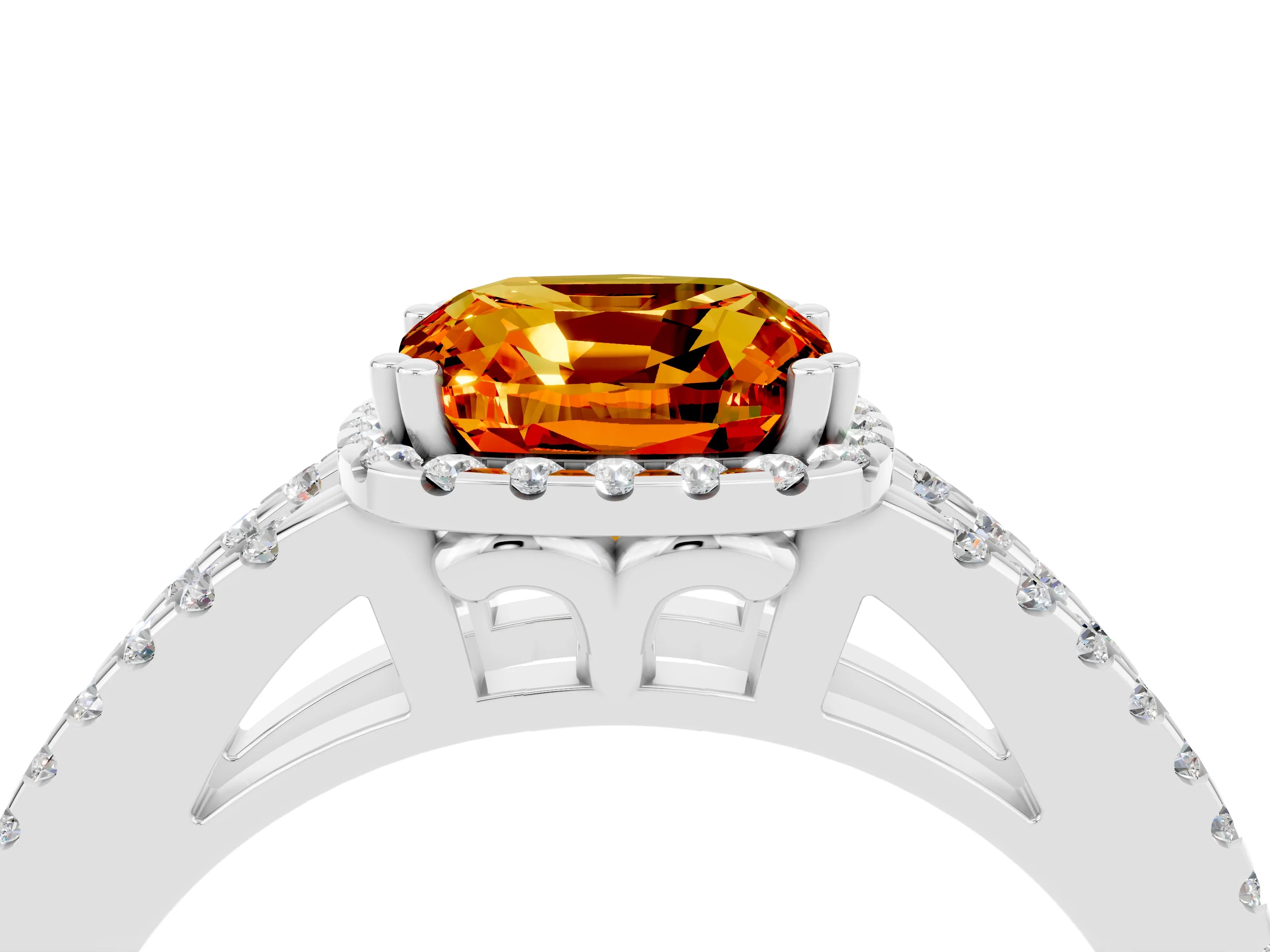 White gold Cushion Cut Citrine Halo Split Shank Engagement Ring_16