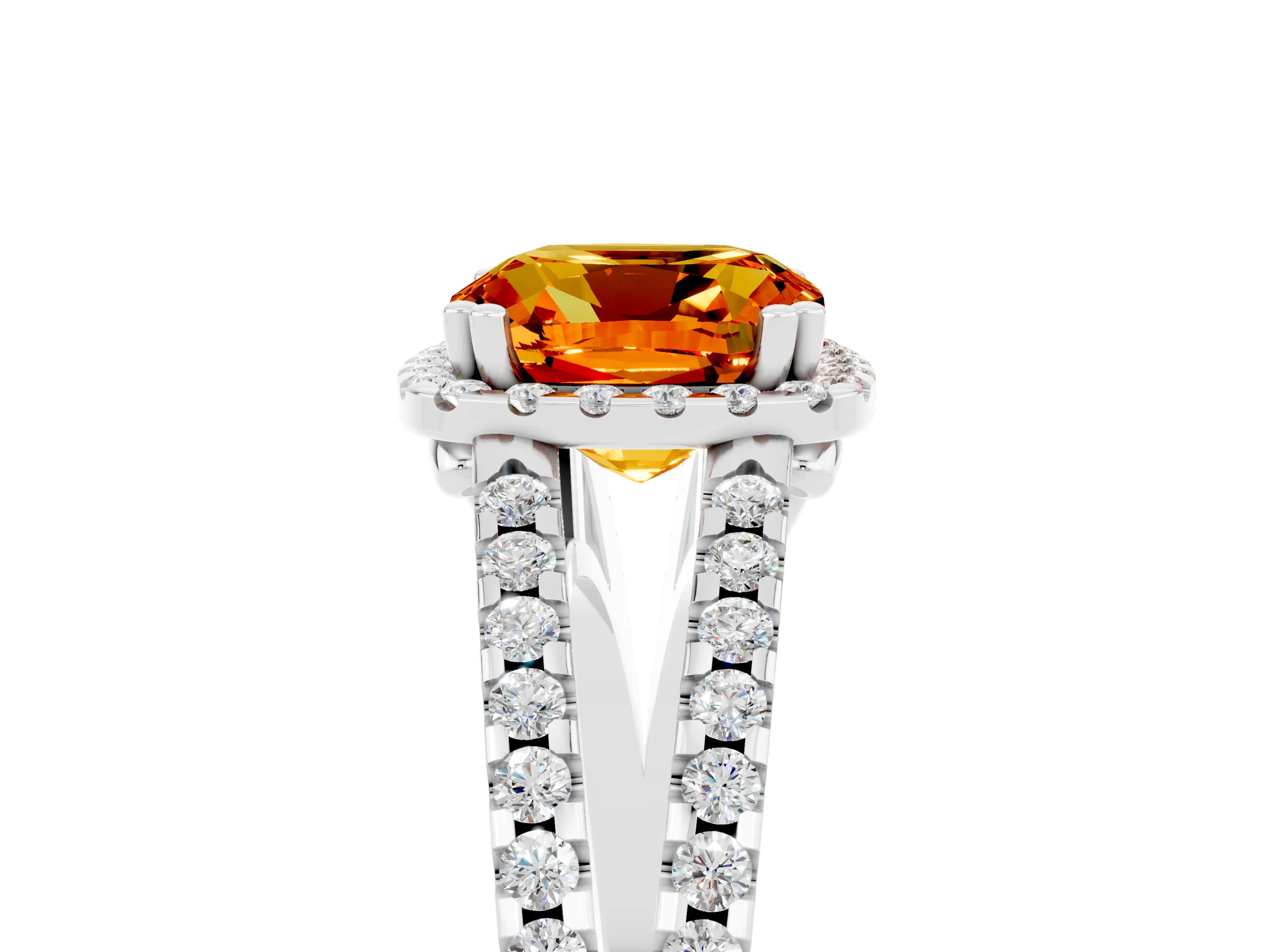 White gold Cushion Cut Citrine Halo Split Shank Engagement Ring_17