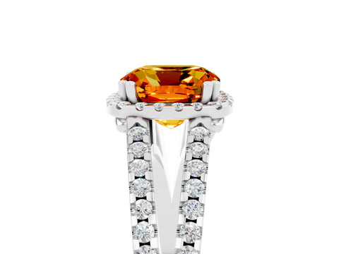 White gold Cushion Cut Citrine Halo Split Shank Engagement Ring_17