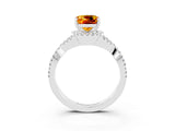 White gold Cushion Cut Citrine Halo Twist Band Solitaire Prong Setting Ring_3