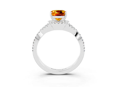 White gold Cushion Cut Citrine Halo Twist Band Solitaire Prong Setting Ring_3