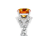 White gold Cushion Cut Citrine  Halo Twist Band Solitaire Prong Setting Ring_59