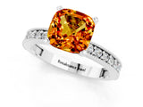 White gold Cushion Cut Citrine Milgrain Pavé Engagement Ring with Four-Prong Setting_13