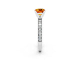 White gold Cushion Cut Citrine Milgrain Pavé Engagement Ring with Four-Prong Setting_14