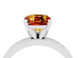 White gold Cushion Cut Citrine Milgrain Pavé Engagement Ring with Four-Prong Setting_16