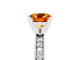 White gold Cushion Cut Citrine Milgrain Pavé Engagement Ring with Four-Prong Setting_17