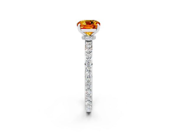 White gold Cushion Cut Citrine Pavé Engagement Ring with Round  Accents and Prong Setting