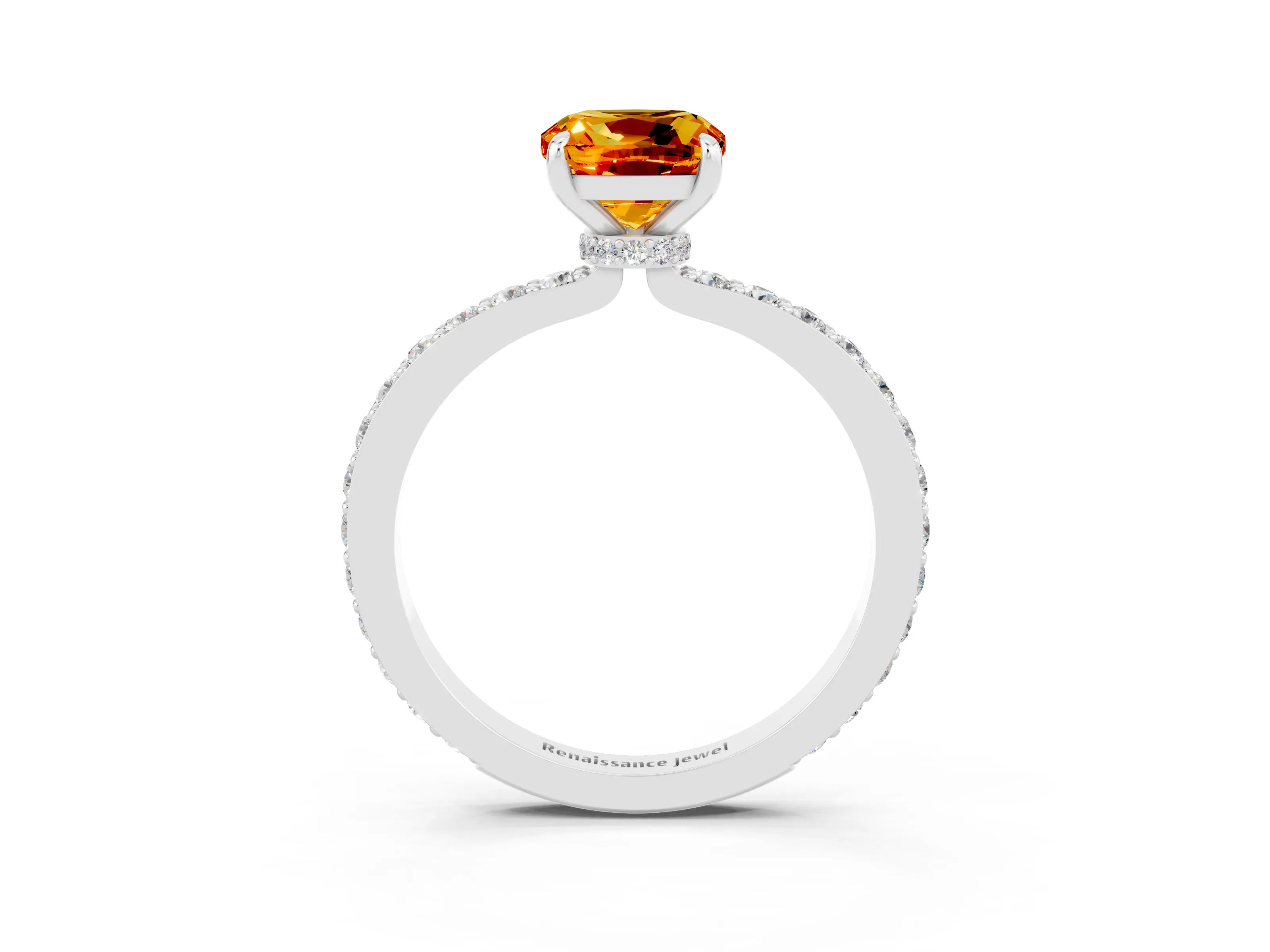 White gold Cushion Cut Citrine Pavé Engagement Ring with Round  Accents and Prong Setting_27