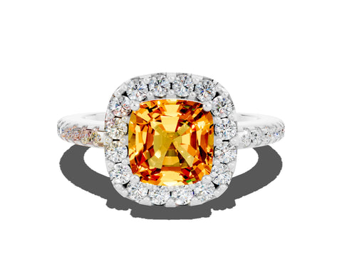 White gold Cushion Cut Citrine Pavé Halo Ring with Four-Prong Setting_12