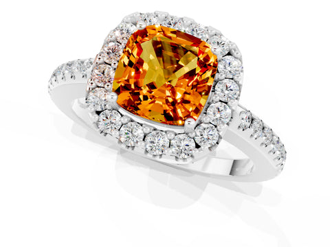 White gold Cushion Cut Citrine Pavé Halo Ring with Four-Prong Setting_13