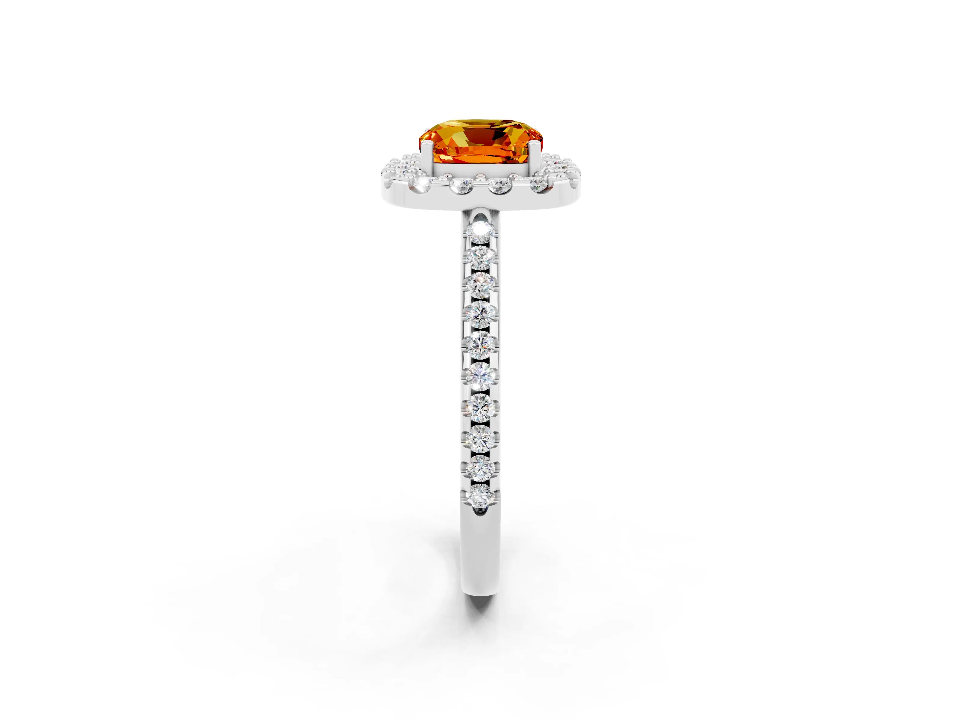 White gold Cushion Cut Citrine Pavé Halo Ring with Four-Prong Setting_14