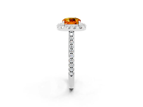 White gold Cushion Cut Citrine Pavé Halo Ring with Four-Prong Setting_14