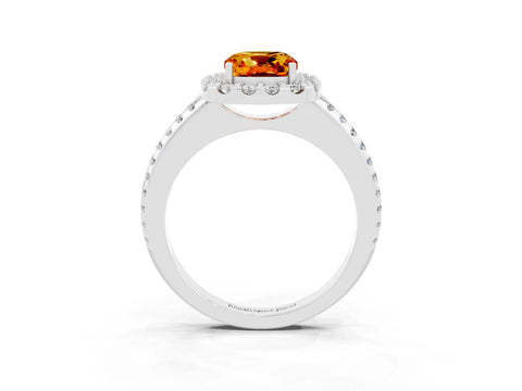 White gold Cushion Cut Citrine Pavé Halo Ring with Four-Prong Setting_15
