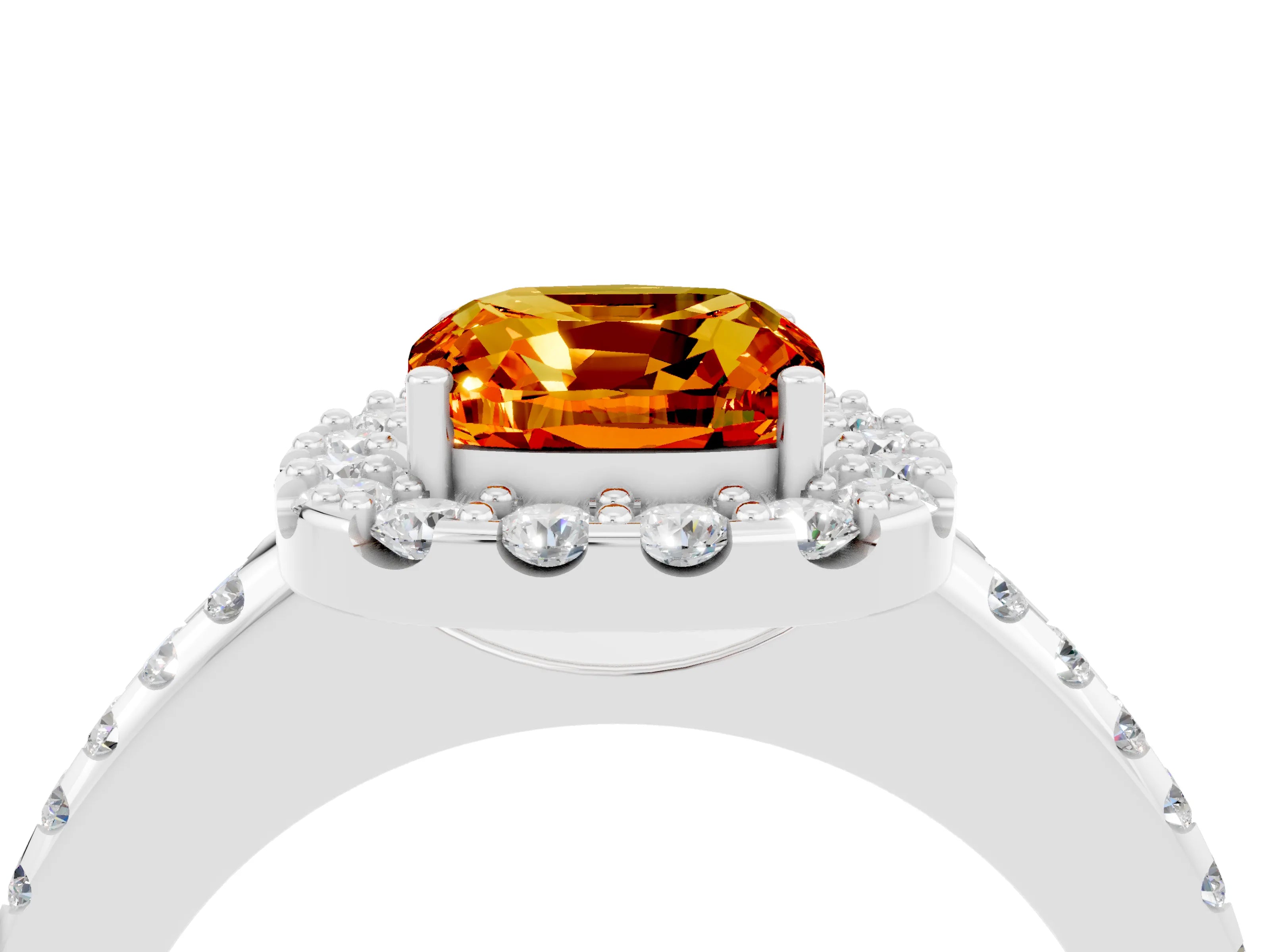 White gold Cushion Cut Citrine Pavé Halo Ring with Four-Prong Setting_16