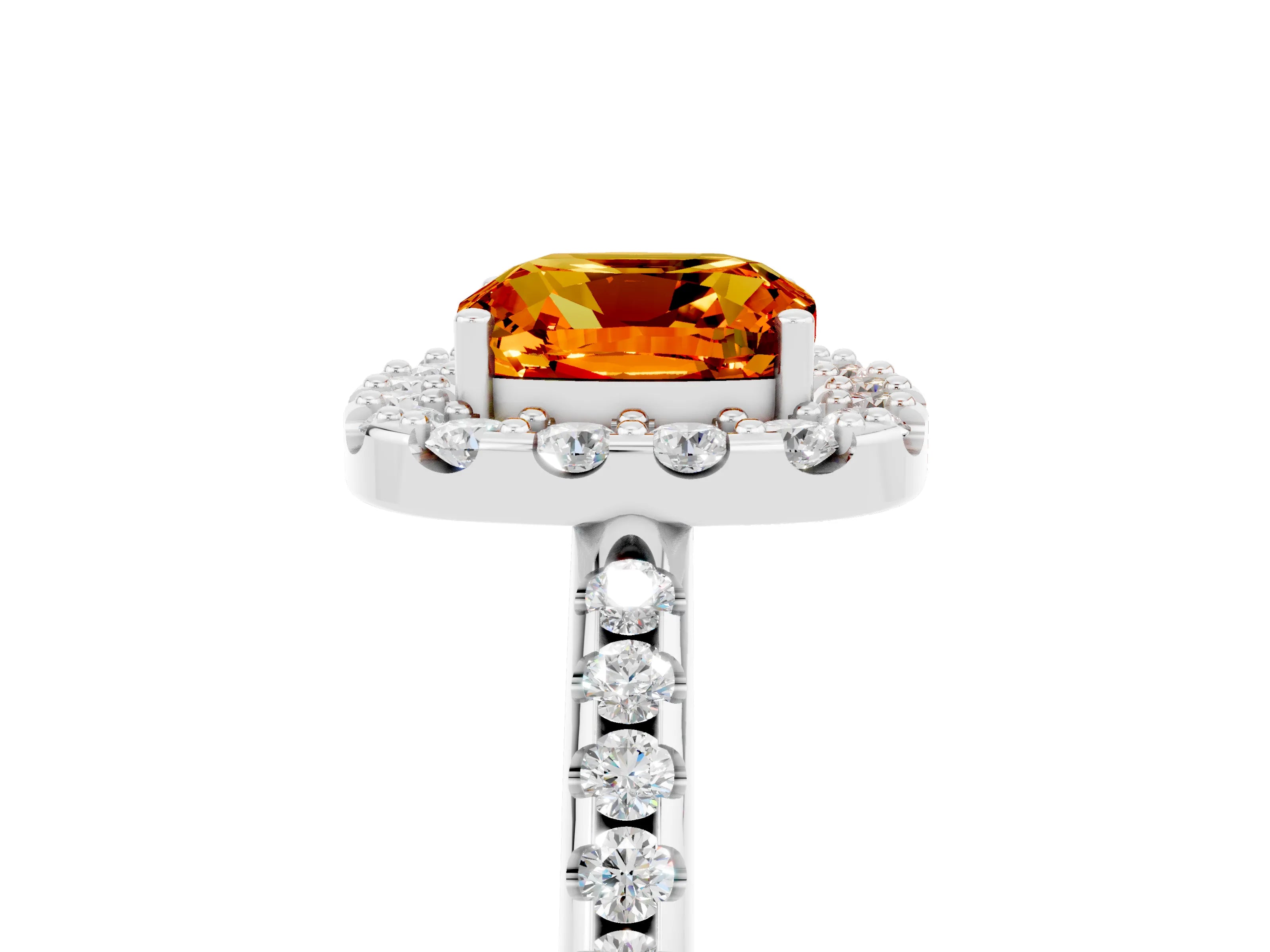 White gold Cushion Cut Citrine Pavé Halo Ring with Four-Prong Setting_17