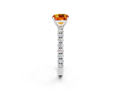 White gold Cushion Cut Citrine Pavé Solitaire Engagement Ring with Four-Prong Setting_14
