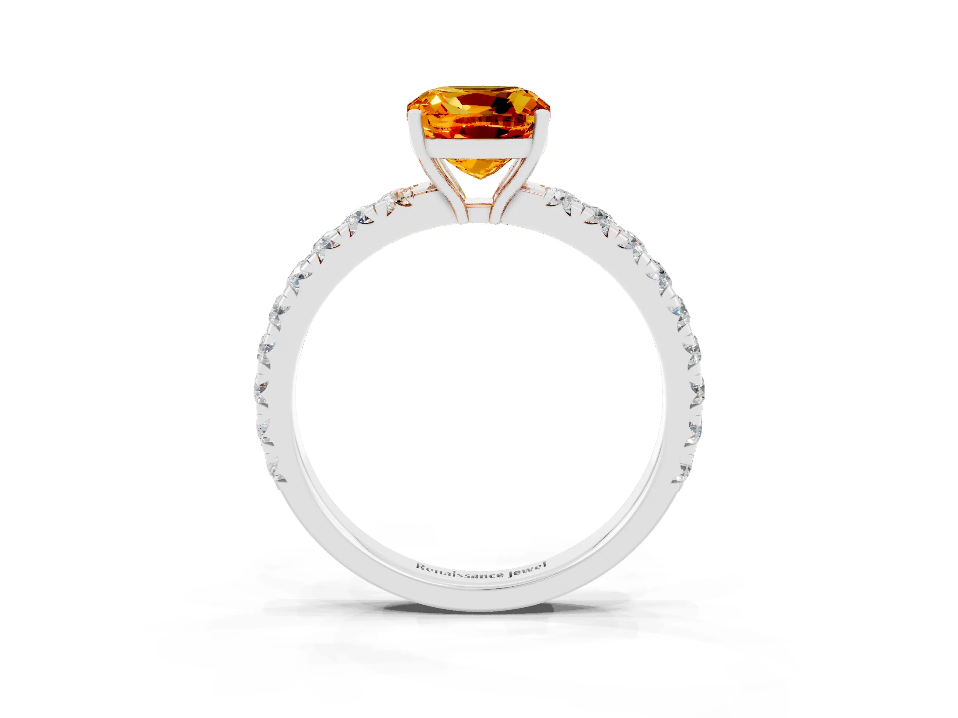 White gold Cushion Cut Citrine Pavé Solitaire Engagement Ring with Four-Prong Setting_15