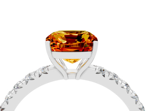 White gold Cushion Cut Citrine Pavé Solitaire Engagement Ring with Four-Prong Setting_16