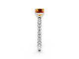 White gold Cushion Cut Citrine Pavé Solitaire Ring with Round Band and Prong Setting_14