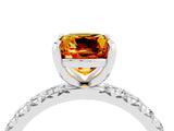 White gold Cushion Cut Citrine Pavé Solitaire Ring with Round Band and Prong Setting_16