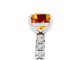 White gold Cushion Cut Citrine Pavé Solitaire Ring with Round Band and Prong Setting_17