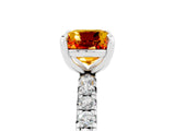 White gold Cushion Cut Citrine Pavé Solitaire Ring with Round Band and Prong Setting_41