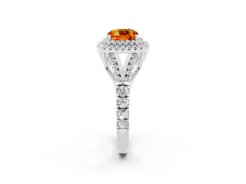 White gold Cushion Cut Citrine Pavé Split Shank Double Halo Engagement Ring_2